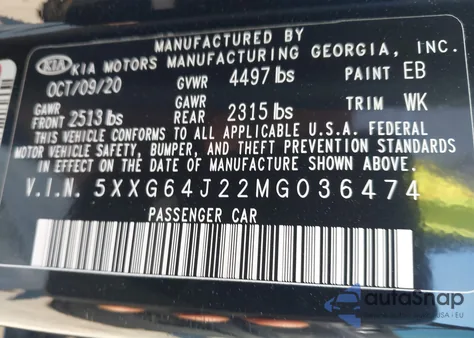 2021 Kia K5 Gt-Line from USA, damaged, VIN 5XXG64J22MG036474
